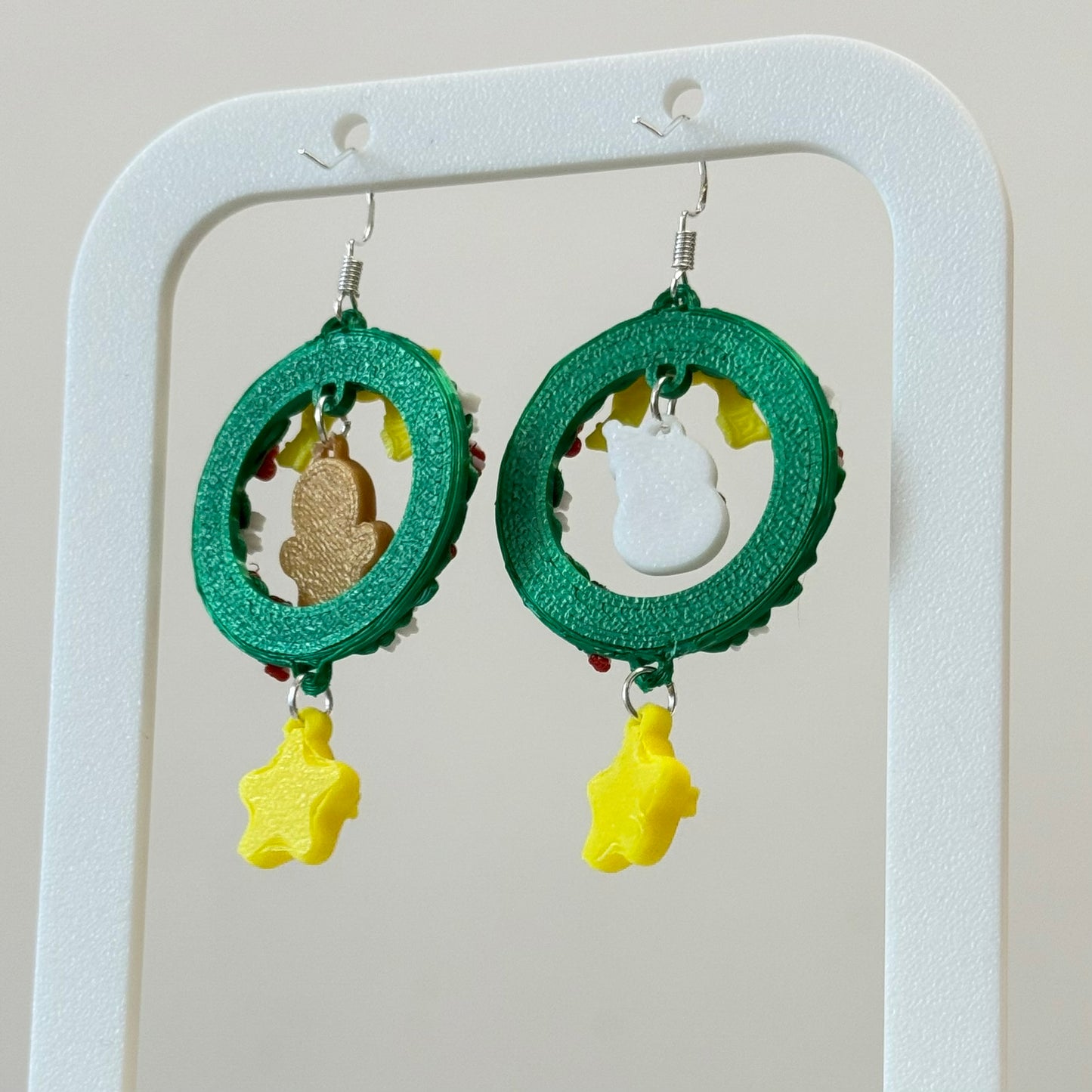 Christmas Wreath with gingerbread and snowman Earrings