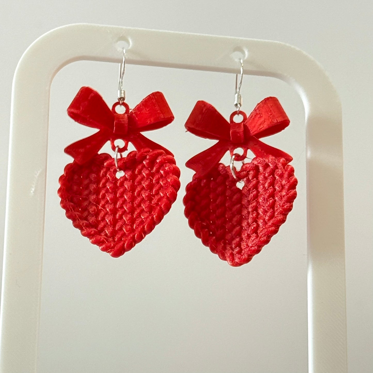 Woven Heart Earrings – Red Bow Edition
