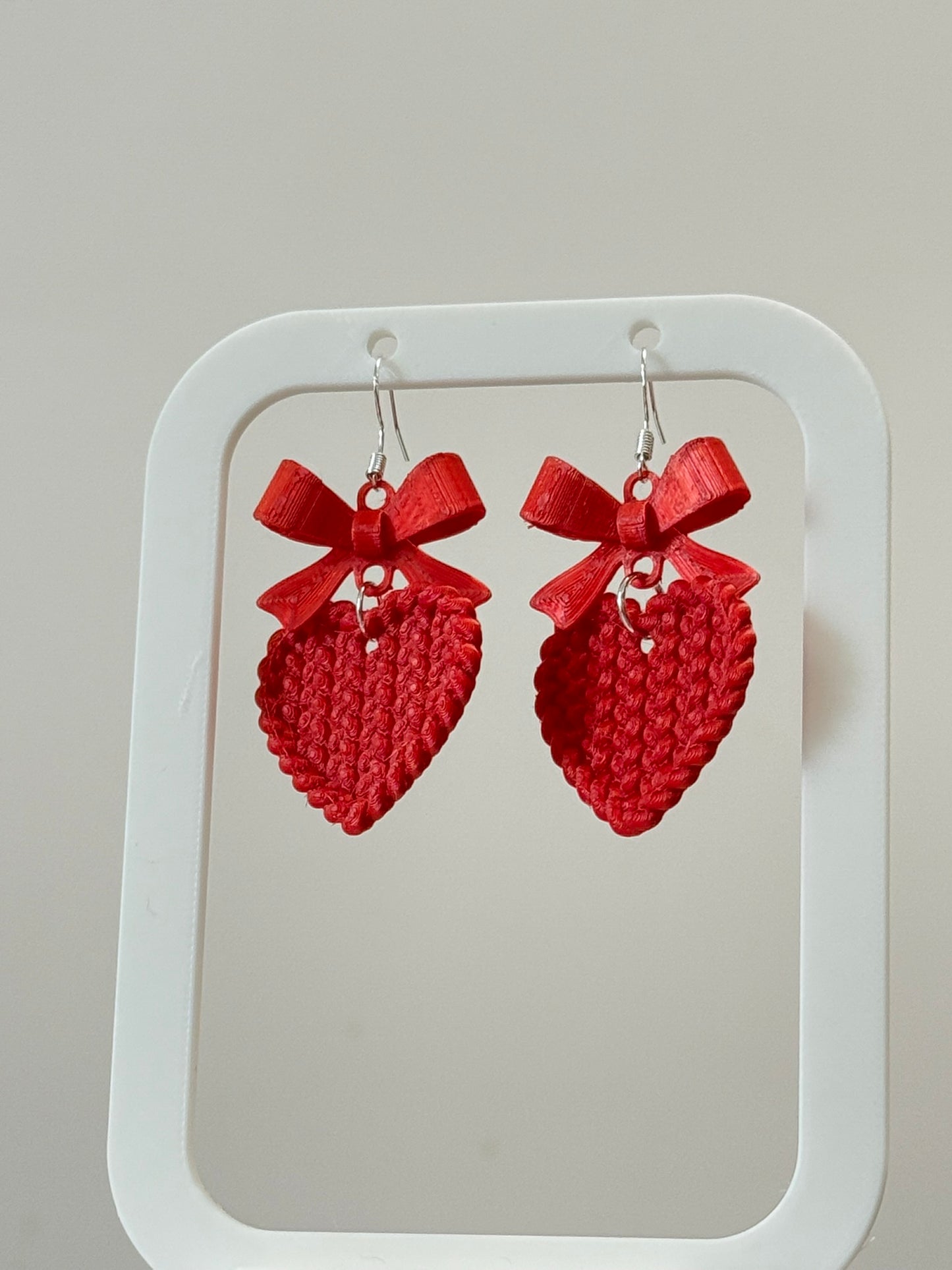 Woven Heart Earrings – Red Bow Edition