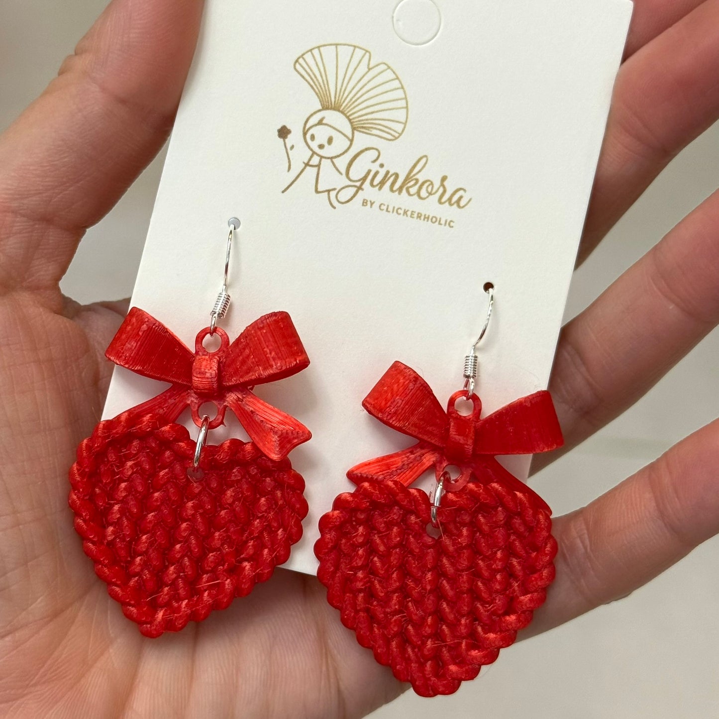 Woven Heart Earrings – Red Bow Edition