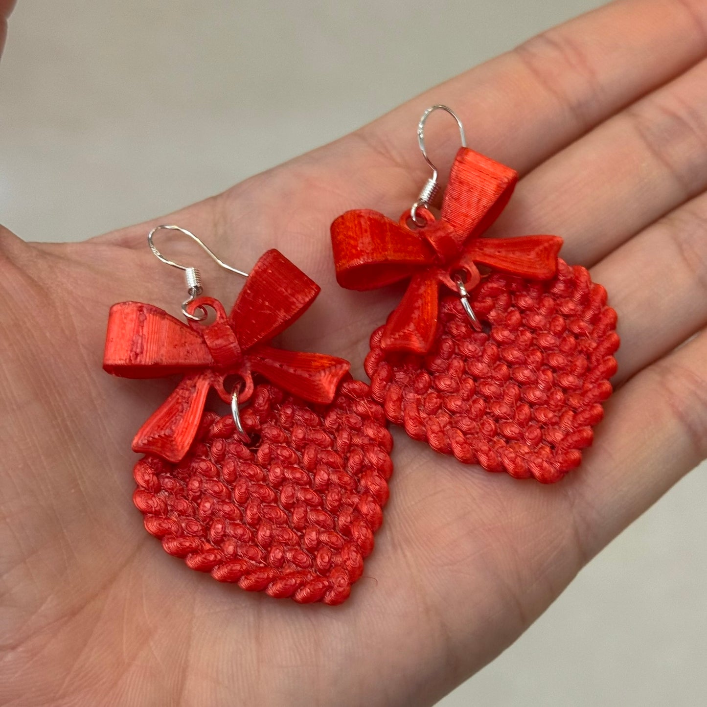 Woven Heart Earrings – Red Bow Edition